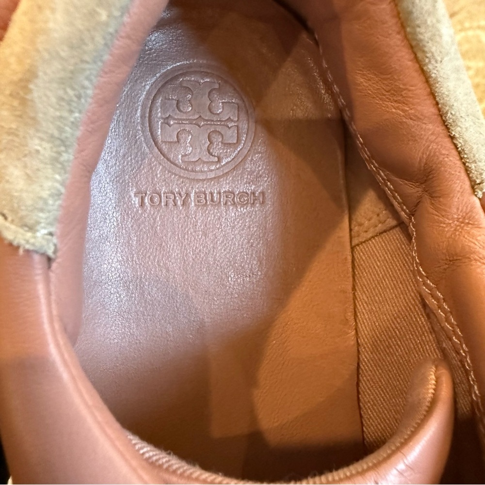Tory Burch Pink Moon Leather Suede Logo Sneakers - Picture 5 of 6